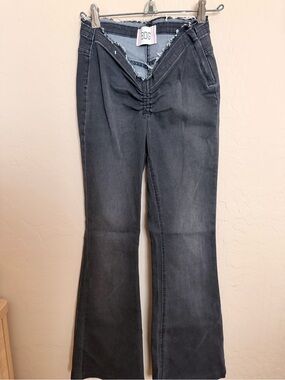 BDG Black Charcoal High-Rise Flare Jeans with Ruched V-Waist